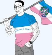 brazil buff closed_mouth clothes emblem espírito_santo flag flag:espírito_santo flag_shirt glasses hair holding_flag holding_object smile smug soyjak subvariant:muscular_chud2 transparent transparent_background tshirt variant:chudjak vein watch // 1834x1913 // 287.0KB
