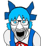 anime blue_hair cirno clothes glasses necktie soyjak stubble touhou variant:el_perro_rabioso video_game // 561x621 // 85.5KB