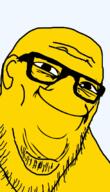 closed_mouth ear glasses smile soyjak stubble variant:stu yellow yellow_skin yoba_face // 387x673 // 61.7KB