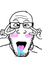 ahegao blush cross_eyed drool peace_sign tongue variant:markiplier_soyjak // 600x800 // 1.8MB