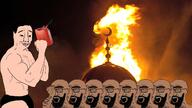 arab arm beard brown_skin buff closed_mouth clothes crescent crying deformed fire fist full_body gasoline glasses hairy hand hanging hat irl_background islam leg mosque multiple_soyjaks muscles mustache open_mouth pink_skin rope smile smug soyjak stubble subvariant:brunetto suicide tank thick_eyebrows tongue variant:bernd variant:chudjak yellow_teeth // 1324x747 // 909.6KB