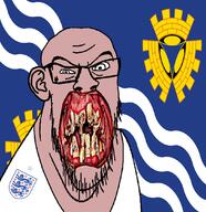 angry animal british distorted ear england flag flag:merseyside flower glasses hair irl lion merseyside open_mouth plant rotten_teeth soyjak stubble teeth united_kingdom variant:feraljak white_skin yellow_teeth you_were_one_i_ker // 1048x1081 // 426.7KB
