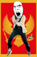 angry animated bird country cross cruciger dance flag flag:montenegro full_body gangnam_style glasses irl montenegro open_mouth reichsadler scepter soyjak stubble tongue variant:cobson // 300x460 // 519.5KB