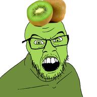 angry clothes food foodjak fruit glasses green_eyes green_skin hat kiwi mustache open_mouth series:fruiterz! soyjak stubble variant:feraljak white_background // 1500x1500 // 445.2KB