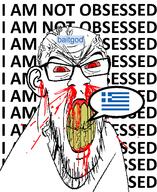 angry baitgod_(namenigger) blood bloodshot_eyes clenched_teeth cracked_teeth ear flag:greece glasses greece hair mustache nosebleed obsessed red_eyes soyjak stubble subvariant:feralrage teeth text variant:feraljak vein yellow_teeth // 1475x1800 // 123.1KB