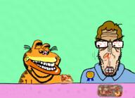 amerimutt angry animal award blue_shirt cat comic euromutt garfield green_background happy jon_arbuckle lasagna laughing orange_hair smile subvariant:euromutt subvariant:impish_amerimutt table toonsoy_ruined_the_booru_ok? variant:impish_soyak_ears variant:markiplier_soyjak // 2064x1496 // 1.4MB