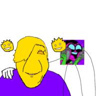 2soyjaks arm clothes fiddlebops hair hand incredibox leg money open_mouth pink_skin purple_shirt robin scrub_daddy smile sporbb teen_titans teen_titans_go teeth variant:bernd yellow_skin // 1280x1280 // 494.4KB