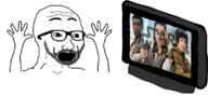animated arm excited glasses hand hands_up open_mouth screen shaking soyjak star_wars stubble text tv_(4chan) variant:excited_soyjak // 800x371 // 104.5KB