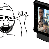animated arm excited glasses hand hands_up open_mouth screen shaking soyjak star_wars stubble text tv_(4chan) variant:excited_soyjak // 800x371 // 104.5KB