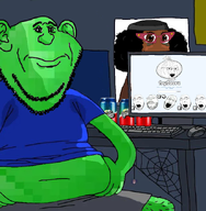 clothes cobweb computer drawn_background emerald_(namefag) fat meta:op_took_a_selfie_of_xerself meta:self_insert meta:tagme obese shadow soybooru sproke subvariant:impluffare subvariant:soyniqua template variant:impish_soyak_ears variant:pissluffare variant:soyak variant:soytan // 640x654 // 400.4KB
