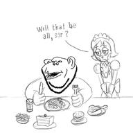 black_sclera clothes ear emmy_the_robot food fork knife lips maid mutt nandroid open_mouth robot soyjak stubble subvariant:impish_amerimutt text variant:impish_soyak_ears white_shirt white_skin // 1125x1125 // 142.9KB