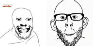 2soyjaks animated clenched_teeth closed_mouth ear glasses music no_eyebrows ominous smile sound soyjak stubble text variant:feraljak variant:nojak video wombo_ai // 512x256, 22.2s // 1.2MB