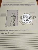 2soyjaks anger_mark angry arm closed_mouth clothes ear fume glasses hair hand meme open_mouth paper pointing redraw side_profile smile soyjak stubble swastika test text traditional_media variant:chudjak variant:soyak wordswordswords // 1435x1905 // 903.7KB