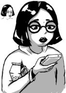 art closed_mouth clothes female glasses hair holding_object lips phone round_glasses soy soyjak subvariant:female_chudjak text variant:chudjak // 468x661 // 52.3KB