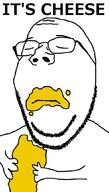 arm cheese closed_eyes closed_mouth eating food frown glasses hand holding_object its_over soyjak stubble subvariant:wholesome_soyjak text variant:gapejak // 600x1053 // 20.3KB