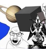 angry baphomet black_cube demon glasses mustache saturn schizo soyjak stubble variant:feraljak // 964x1024 // 87.0KB