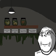 basement dog doge glasses head jar murder ominous orwell_&_goode shadow smile soyjak stubble subvariant:wholesome_soyjak twitter variant:gapejak // 1170x1170 // 116.9KB