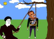 beard bloodshot_eyes execution flag:iran_(1964) glasses hanging holding_object holding_rope iran lion_and_sun lynching meta:tagme mullah pahlavi persian rope tongue tree variant:bernd variant:chudjak wojak // 2100x1500 // 1023.4KB