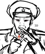 admin artist:shemmysloota bloodshot_eyes cigarette clothes drawing hat kolyma kuz military_uniform officer_cap sharty smoking soyjak_party star suit variant:carterjak variant:kuzjak // 994x1210 // 357.8KB
