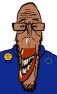 award beard big_chin big_lips brown_skin crying european european_union flag flag:european_union glasses happy most_obsessed_faggot_award mutt red_eyes shitskin star_(symbol) subvariant:euromutt sweater teeth variant:markiplier_soyjak // 371x609 // 97.6KB