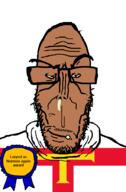 award booger brown_skin country countrywar crying europe european flag flag:guernsey glasses guernsey larp mucus mutt norman normandy red_eyes seethe soyjak stubble subvariant:euromutt sweater text united_kingdom variant:markiplier_soyjak // 591x900 // 27.8KB