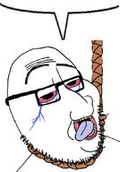 ack anhero bloodshot_eyes crying dead glasses hanging open_mouth rope soyjak speech_bubble speech_bubble_empty stubble suicide tongue variant:bernd variant:smugjak yellow_teeth // 726x1043 // 116.7KB