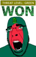 ahegao bangladesh country emerald flag flag:bangladesh gem glasses green green_eyes hair looking_up open_mouth schlog_color_event soyjak soyjak_blog stubble teeth text threat_level_green variant:cobson won // 721x1115 // 148.8KB