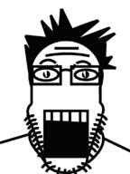 cartoon glasses hair no_nose open_mouth redraw soyjak stubble variant:markiplier_soyjak // 600x800 // 29.3KB
