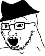 clothes eyes fat fedora gape glasses hat nose reddit soyjak stubble variant:soyak white_background white_skin // 644x800 // 15.1KB