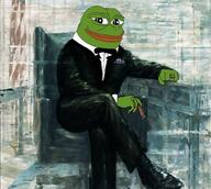 amphibian chair cigar closed_mouth clothes desk frog full_body nas:pepe office painting pepe_the_frog sitting smile smug suit tuxedo // 1024x918 // 129.9KB