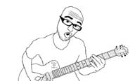 arm clothes glasses guitar half_open_mouth holding_object soy soyjak soylent stevie_t stubble thick_eyebrows variant:unknown // 985x596 // 19.7KB