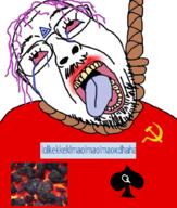 artist:sectionalism bbc bloodshot_eyes coal communism crying glasses hammer_and_sickle hanging lolkek open_mouth purple_hair queen_of_spades rope soybooru soyjak stubble suicide tongue tranny variant:bernd yellow_teeth // 766x900 // 632.2KB