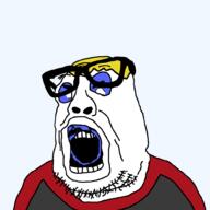 angry beard blue_skin clothes discord flesh hair hollow mask nate no_pupils open_mouth skin_suit soyjak soyjak_party stubble subvariant:science_lover transparent_background variant:markiplier_soyjak variant:peason yellow_hair // 1000x1000 // 72.8KB