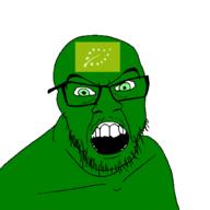 angry glasses green_eyes green_skin mustache open_mouth soyjak stubble variant:feraljak // 1500x1500 // 44.1KB