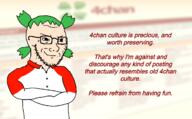 4chan anime closed_mouth crossed_arms hair hypocrite smug soyjak speech stubble text variant:soyak yotsoyba // 1215x755 // 439.2KB