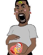2soyjaks beard black_skin blush clothes ear earring fetus glasses hair kanye_west mcdonalds nose_piercing open_mouth pregnant red_eyes ronald_mcdonald smile smug soyjak stubble tshirt variant:cobson variant:soyak // 535x682 // 83.6KB