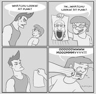 chad comic crying glasses holding_object open_mouth punch soyjak speech_bubble stubble text variant:markiplier_soyjak // 2452x2410 // 1.6MB