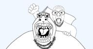 2soyjaks beard big_lips fat fist flag glasses looking_at_you nationalism open_mouth riding series:trios_&_duos soyjak stubble template transparent_background variant:hippojak variant:patriotjak // 2326x1246 // 78.2KB