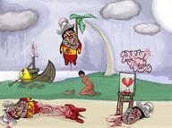 artist:romanian_schizo axe bisected blood_from_eyes blood_from_neck blood_on_face boat burning butt bwc conquistador dead dismemberment entrails eyes_popping female gore hanging morion mutilation nsfw severed_head short_hair spain subvariant:brunetto total_cracker_death variant:bernd woman // 1410x1049 // 1.1MB