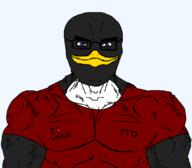 GNULinux animal penguin red_shirt subvariant:muscular_chud variant:chudjak // 1059x929 // 76.0KB