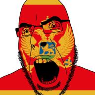angry animal country cross crown cruciger flag flag:montenegro glasses lion montenegro open_mouth reichsadler scepter soyjak stubble variant:cobson // 721x720 // 96.7KB
