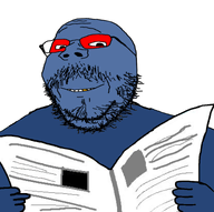 beard blue_skin body golden_tooth hand holding_object mazeltv mazeltv_(user) meta:namefags meta:self_insert news newspaper red_glasses smile subvariant:mustached_gapejak tinted_glasses variant:gapejak white_background // 775x769 // 243.7KB