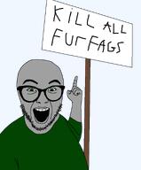 glasses green_eyes green_shirt grey_skin hair open_mouth pointing sign soyjak spammer stubble teeth text tfd total_furry_death transparent transparent_background variant:abortion_lover // 794x960 // 24.2KB