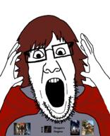 arm brown_hair clothes dragon's_dogma glasses grey_shirt open_mouth soyjak stubble tagme_character_name text variant:ppp video_game // 998x1232 // 182.8KB