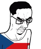 angry arm closed_mouth clothes country czechia flag glasses hair soyjak subvariant:chudjak_seething tshirt variant:chudjak // 899x1078 // 136.3KB