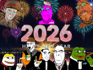 2026 badge cigar city closed_mouth clothes dan fireworks froot glasses hand happy happy_new_year holding_object kuz landscape nate new_year new_years_eve night open_mouth pepe quote_(user) smile smoking soybooru soyjak_party stubble subvariant:wholesome_soyjak suit tuxedo variant:chudjak variant:cobson variant:gapejak variant:kuzjak variant:soyak wine wine_glass // 1195x896 // 1.5MB