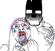 2soyjaks 4chan arm boylover_symbol buff choke_hold clenched_teeth furry glasses hand headlock logo ominous open_mouth pedophile soyjak strangling stubble tattoo text the_weak_should_fear_the_strong tranny variant:bernd variant:markiplier_soyjak vein // 499x462 // 94.1KB