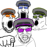 4soyjaks bloodshot_eyes clenched_teeth clothes glasses hat open_mouth series:arrow_police soyjak stretched_mouth stubble template variant:feraljak variant:gapejak variant:markiplier_soyjak variant:tony_soprano_soyjak wrinkles // 828x828 // 229.2KB