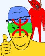 2soyjaks ack bald berber blood blood_drip clothes crying death demon demon_horns facial_mark flag:berber forehead_mark green_sclera hanging happy horn imazighenchud_(user) namefag_drama noose pentagram_forehead_mark red_skin rope satanism sharp_teeth smile soyjak stubble subvariant:nucob suicide thumbs_up tongue variant:bernd variant:cobson wink yellow_teeth // 541x671 // 70.7KB