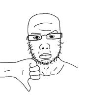 angry closed_mouth glasses hand soyjak stubble thumbs_down variant:unknown // 865x937 // 20.6KB